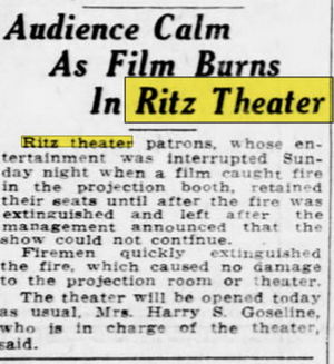 Ritz Theatre - May 1937 Film Burns (newer photo)